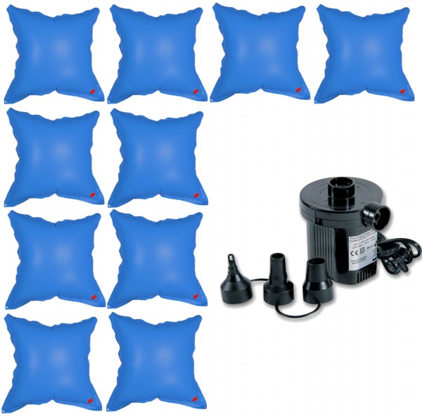 10 x Poolkissen 1,15 x 1,13m + elektrische Luftpumpe