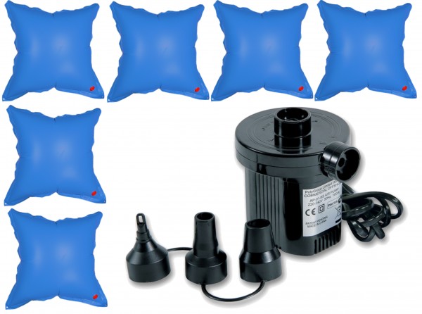 6 x Poolkissen 1,15 x 1,13m + elektrische Luftpumpe