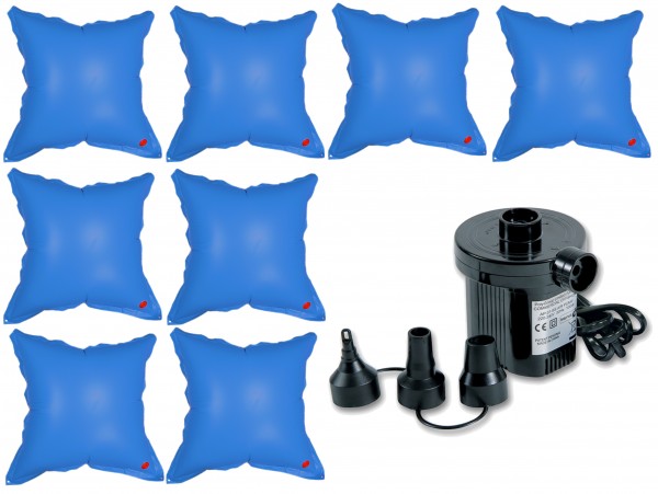 8 x Poolkissen 1,15 x 1,13m + elektrische Luftpumpe