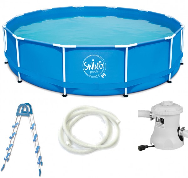 Swing Frame Metal Pool 457 X 122 cm mit Kartuschenfilter, Leiter