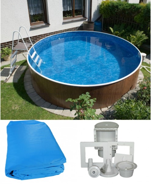Schwimmbecken Holzoptik 3,60 x 1,20 m mit Skimmer