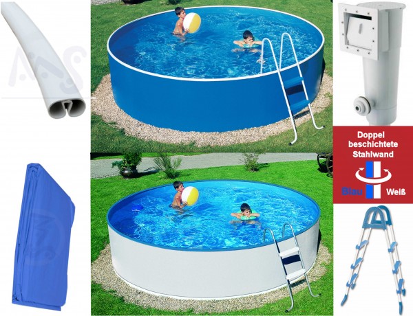 Schwimmbecken Set 3,60 m x 0,90 m weiß/blau mit Filter