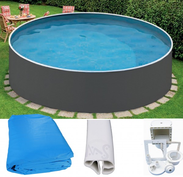 Schwimmbecken graphit 3,60m x 0,90m mit Skimmer