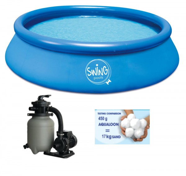 Quick Up Pool 3,66 x 0,91 m mit Sandfilter Premium 250 O ohne Vorfilter und Aqualoon 450g