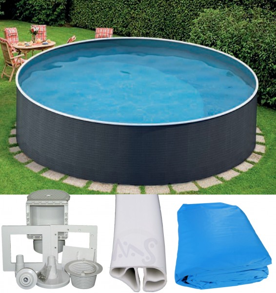Schwimmbecken Rattanoptik Pool 5,00 x 1,20 m mit Skimmer