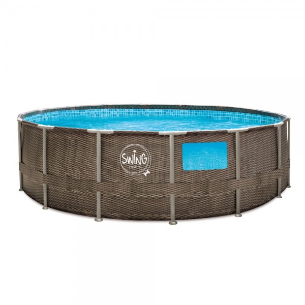 Rattanoptik Frame Metal Pool 457 X 122 cm mit Fenster und Kartuschenfilter