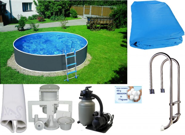 Schwimmbecken Set Eingraben graphit 3,60x0,90m mit Premium 250 O mit Vorfilter, Skimmer, Leiter 2stu